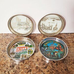 1960s Set Of 4 Vintage Americana Drink Coasters, Nevada, Lake Tahoe, Reno, USA